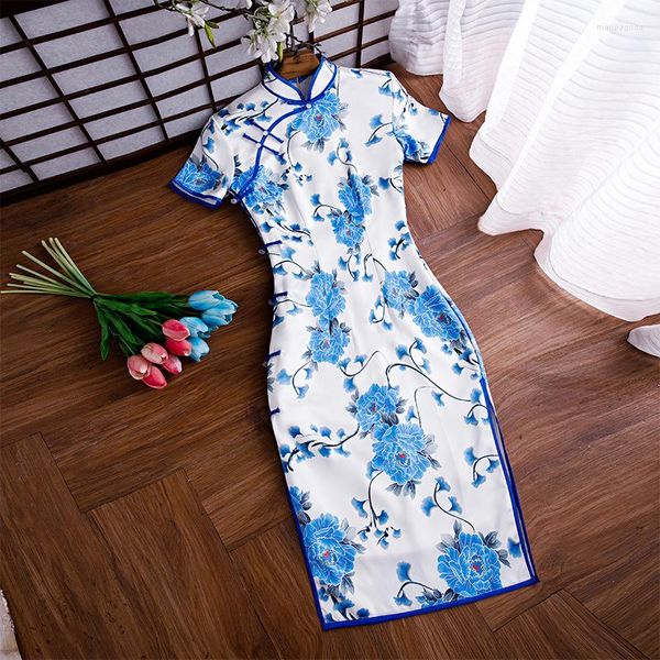 Vêtements Ethnique FZSLCYIYI Robe Chinoise Satin Vintage Femmes Oriental Imprimé Cheongsam Moderne Qipao Femme Élégant Casual Oversize 4XL