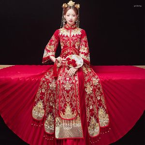 Vêtements ethniques FZSLCYIYI Floral Broderie Strass Chinois Mariée Mariée Robe De Mariée Cheongsam Mariage Élégant Qipao Costume