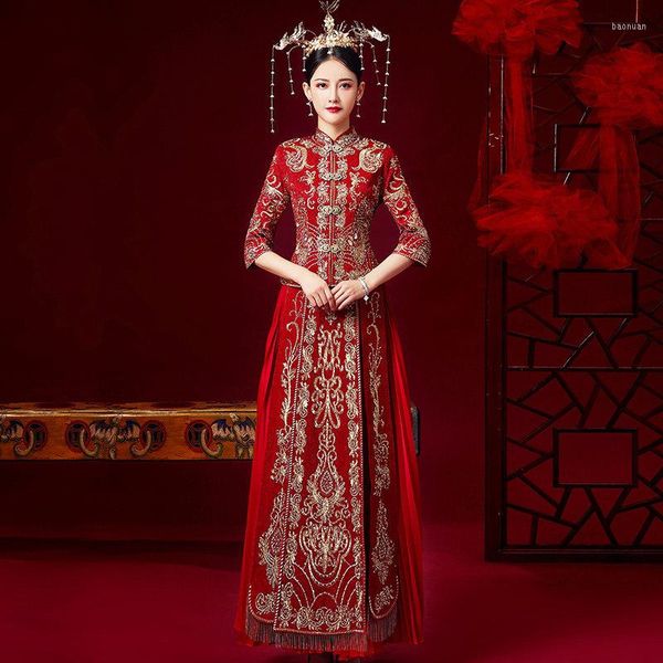 Vêtements ethniques FZSLCYIYI Robe de mariée de style chinois rouge de haute qualité Chargement Hommes Femmes Traditionnelle Hanfu Broderie Marry