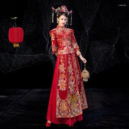 Etnische Kleding FZSLCYIYI Maat 5XL Bruid Jurk Bruiloft Retro Chinese Marrige Cheongsam Toast Lange Sectie