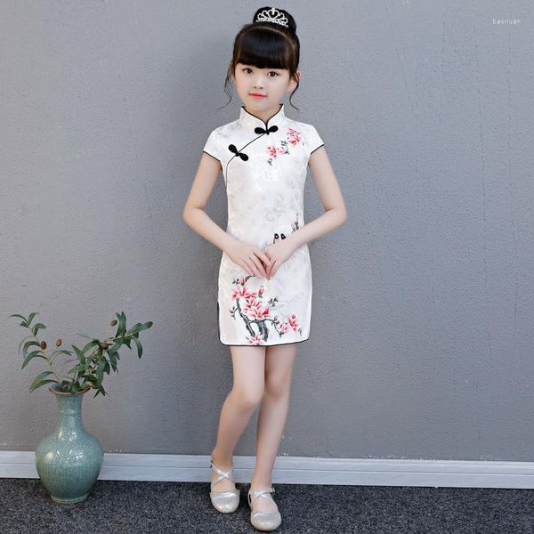 Ropa étnica Jardín Impreso Cheongsam Estilo chino Hanfu Autocultivo Rendimiento Guzheng Manga corta Traje de niña Qipao Verano