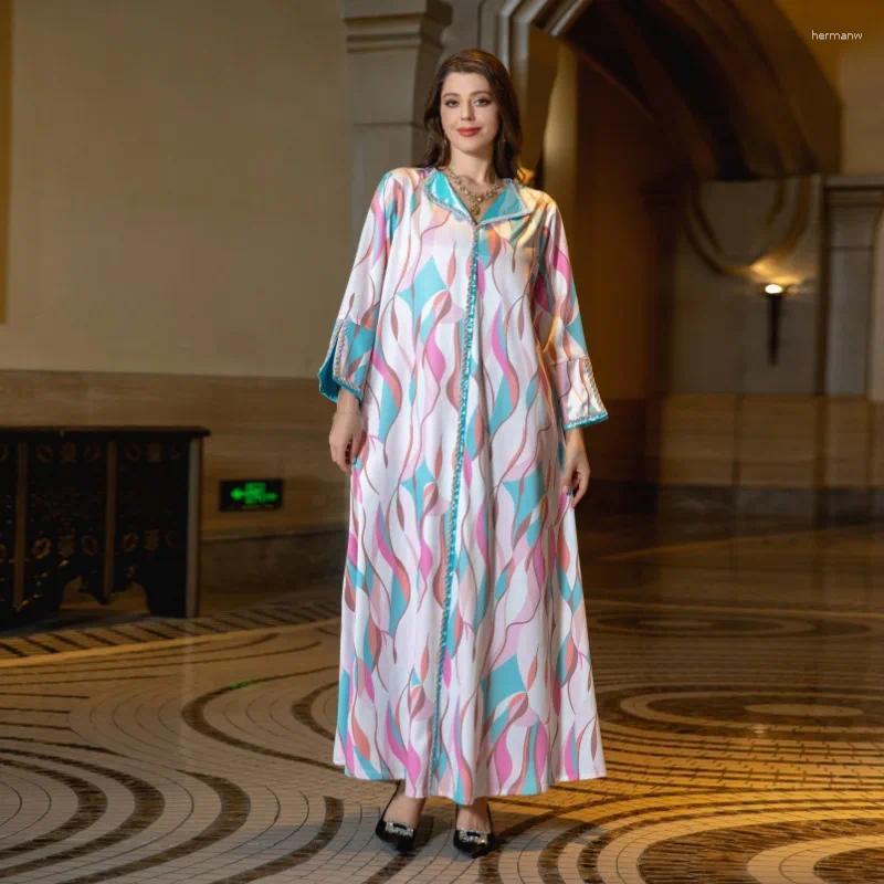 Ethnic Clothing Garment Print Diamond Set Middle Eastern Robe Jalabiya Muslim Loungewear Woman Abayas For Women Dubai 2023 Long Dress Female