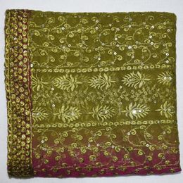 Etnische kleding Georgette Veil Floral Wedding Dupatta sjaal Golden pailletten borduurwerk sari's