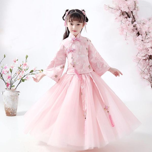 Vêtements ethniques fille robe manches longues bébé filles vêtements enfants robes pour dentelle broder fleur enfants fête d'anniversaire vêtements décontractés