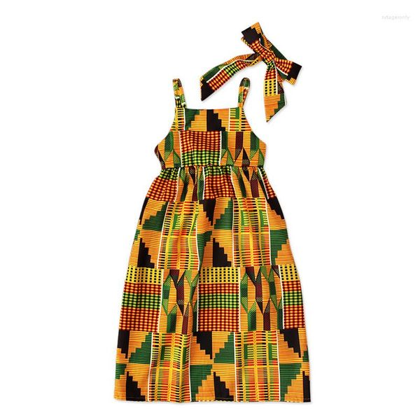 Roupas étnicas Meninas Roupas Africanas Crianças Bazin Riche Dashiki Moda Vestidos Bonitos Vestido Estampado Listrado Para Bebê Com Tiara Criança