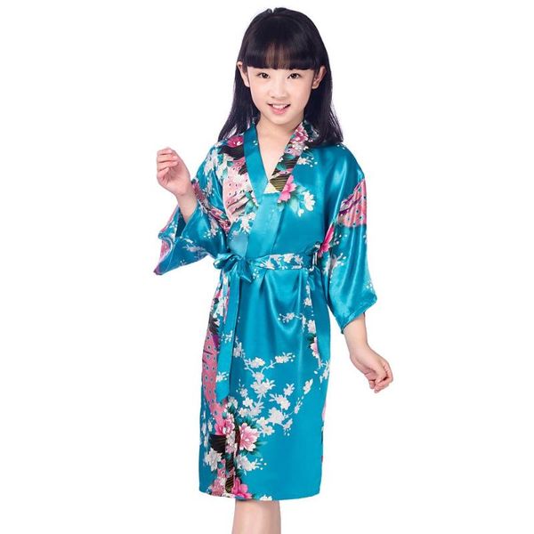 Vêtements ethniques Filles Oiseau Fleur Satin Kimono Wrap Vêtements de Nuit Robe Peignoir Court Paon Pour Spa Fête Mariage AnniversaireEthnique