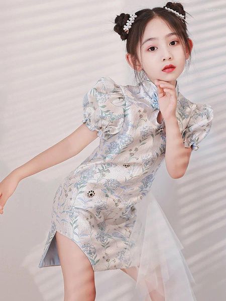 Ropa étnica Chicas Cheongsam Estilo oriental Vestidos de fiesta China Niños Pasarela Moda Niños Vestido chino Qipao Traje de año corto