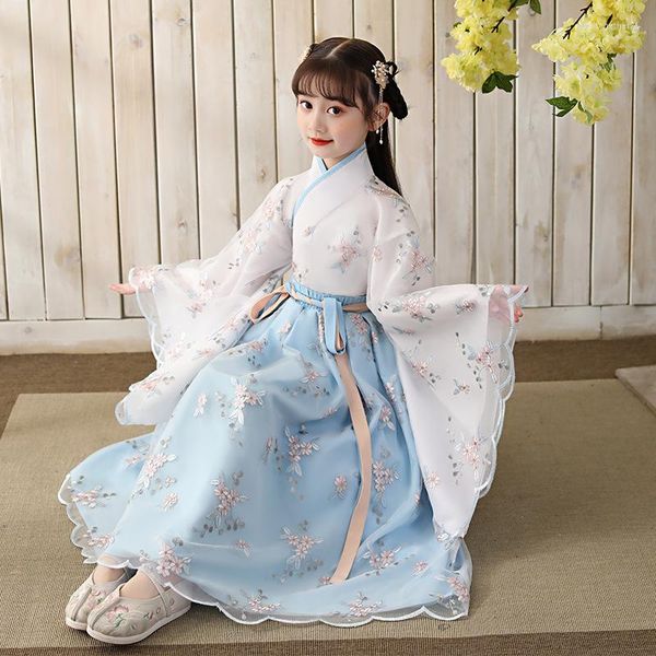 Vêtements ethniques filles robe chinoise Hanfu princesse enfants fée Folk avec ceinture enfants danse Costume oriental année vêtements