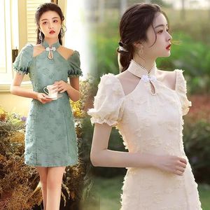 Vêtements ethniques Filles Élégant Été Court Cheongsam Dames Manches Dentelle Traditionnelle Chinoise Robes Femme Fête Porter Sexy Qipao