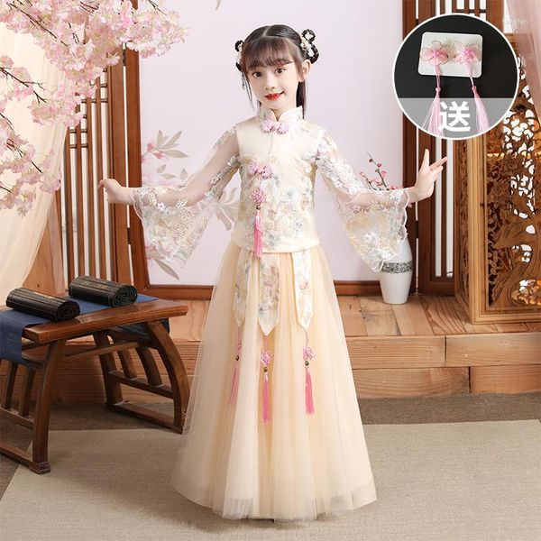 Ropa étnica niñas Hanfu Cheongsam Chi-Pao vestido de actuación niños baile elegante año princesa niños fiesta vestido de boda