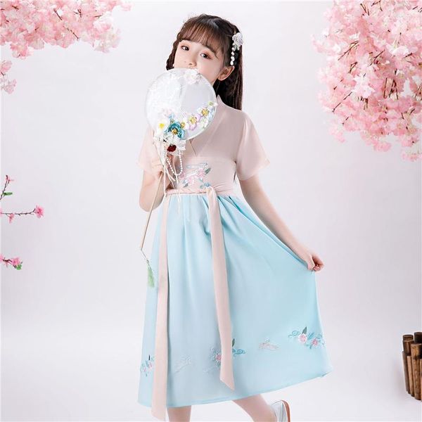 Ropa étnica Niñas Hanfu Estilo chino Traje infantil Vestido Bebé Tang Manga corta Escenario Baile de graduación