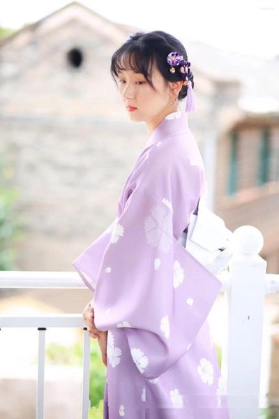 Vêtements ethniques Kimono pour filles Robe formelle Style rétro traditionnel modifié japonais violet