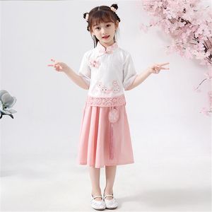 Ropa étnica Niñas Vestido de verano 2023 Algodón para niños Estilo chino Niña pequeña Hanfu Ceremonia de graduación Lindo Qipao