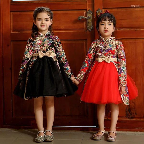 Vêtements ethniques Filles Salutations de l'année Amélioré Cheongsam Hanfu Robe de princesse élégante pour enfants