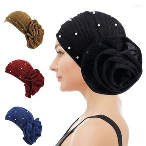 Vêtements ethniques Glitter Fleur Turban Caps Femmes Africain Headwrap Perle Musulman Hijabs Bonnet Chemo Cap Perte De Cheveux Foulard Chapeau