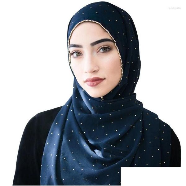 Ropa étnica Oro Lurex Glitter Gasa Hijabs Bufanda para mujeres musulmanas Shimmer Edge Shawl Lady Wrap Pashmina Stole Bufandas Drop de Dhsl7