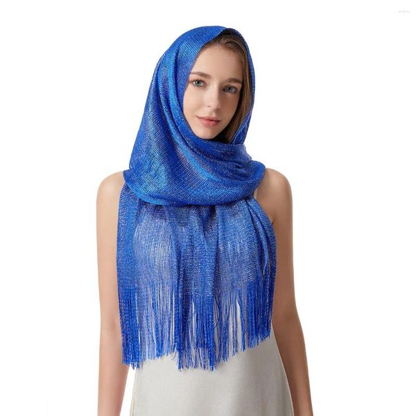 Ropa étnica Oro Plata Brillante Musulmán Turbante Bufanda Mantón largo Hijabs Mujeres Verano Playa Protector solar Chales Sólido Fiesta Vestido de noche Capa