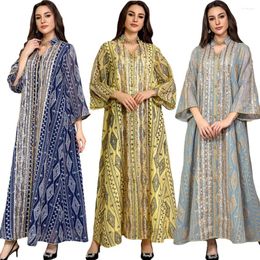 Vêtements ethniques Magnifiques robes de soirée de soirée pour femmes Dubaï Musulman Vintage Paillettes Fil d'or Broderie Abaya Marocain Kaftan Ramadan