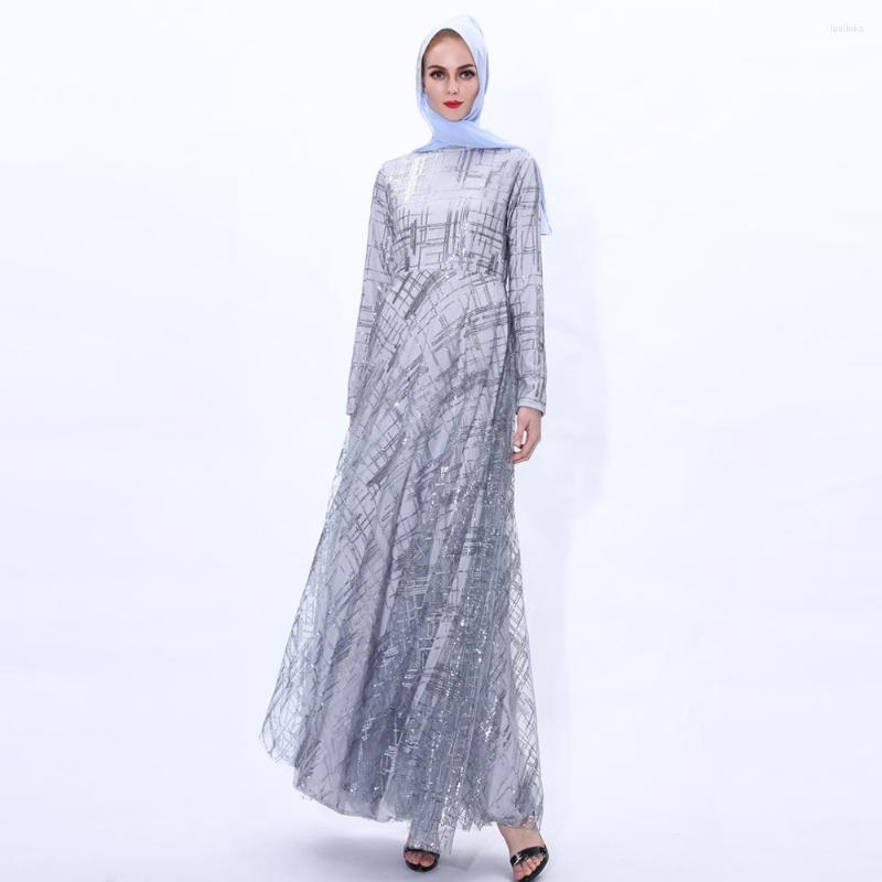 Ubranie etniczne wspaniałe imprezowe cekiny Abaya sukienka muzułmańskie kobiety długie A - linia kobieca suknia kulowa kulowa