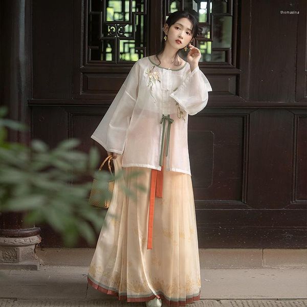 Vêtements ethniques Graduation Po Shoot Hanfu Style chinois Original brillant col rond jupe taille ensemble complet dames été