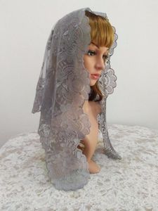 Vêtements ethniques Broderie grise en espagnol Mantilla Veil Catholic Chapel Wedding