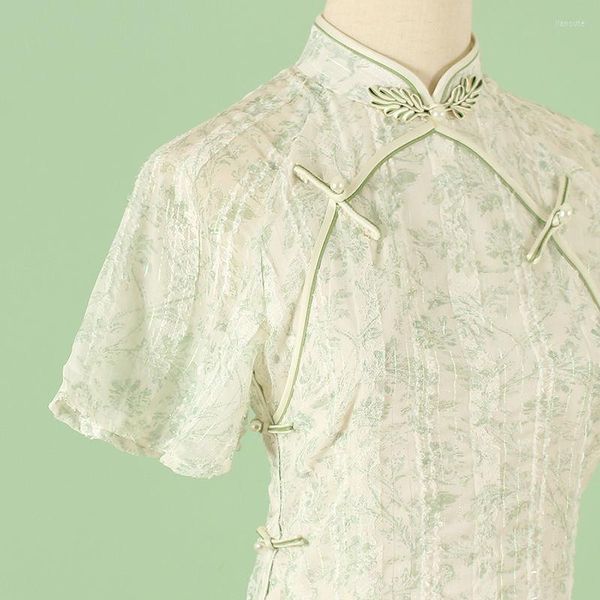 Vêtements ethniques Green Cheongsam Dress Femmes Été Amélioration de la jeune fille moderne chinois long Qipao traditionnel vintage à manches courtes élégantes