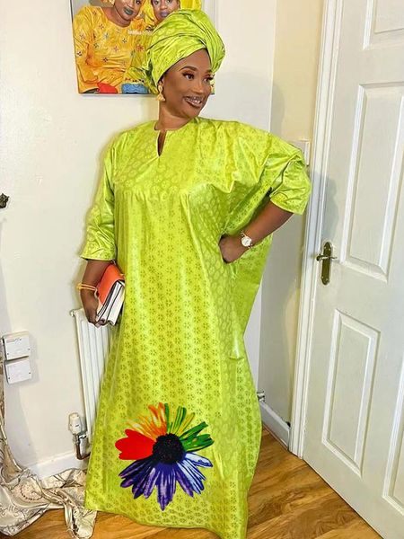 Vêtements ethniques vert grande taille Bazin Riche Femme 2023 dernière soirée quotidienne robes de soirée africaine Dashiki Robe longues robes