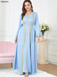Vêtements ethniques Gulf Jalabiyas Robe de soirée pour femme 2pcs Robes longues Ensemble musulman Abaya Dubai Luxe Haut de gamme Col en V Bande de dentelle ceinturée