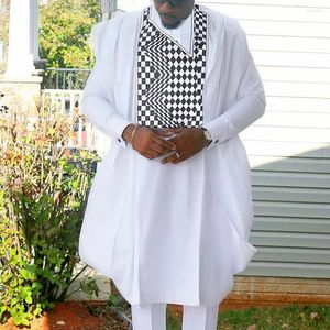 Etnische kleding HD Afrikaanse kleding voor mannen Borduurwerk Agbada Outfit Kaftan Draag 3 stuks set man lange mouwen shirt pant suit bruiloft