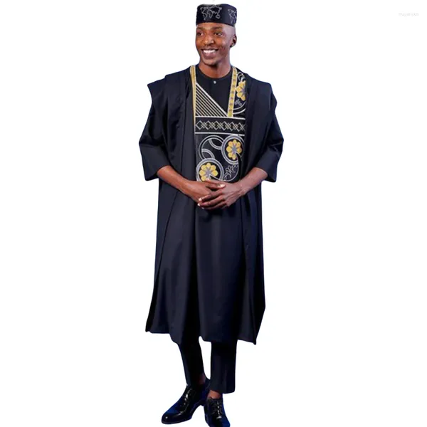 Ropa étnica HD traje africano para hombres bata camisa pantalones conjunto manga larga tops bordado ropa fiesta de boda batas tradicionales Ramadán