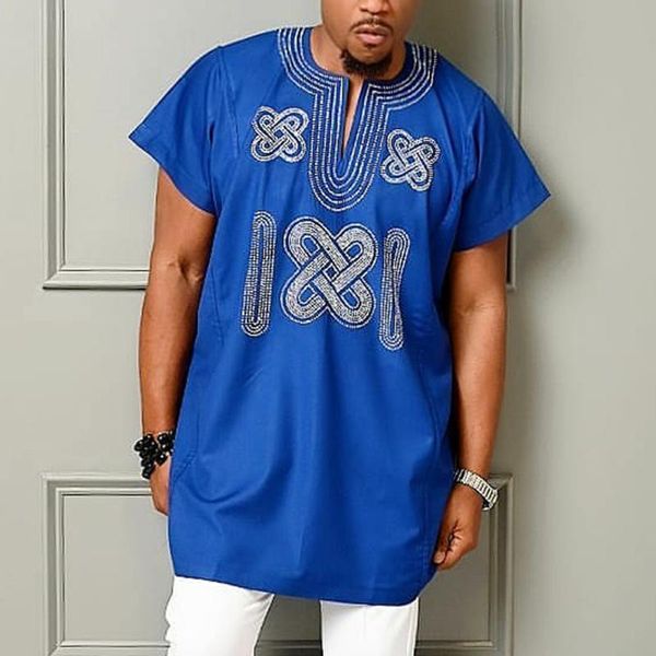 Roupa étnica HD bordado Dashiki Men T-shirt African Outfit Camisas de manga curta Moda Homem Streetwear Tradicional Casual Tee 2021
