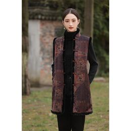 Etnische kleding H.Rong.x traditionele Chinese retro mouwloze cheongsam jas lange elegante winter warm chipao vest korte CNY moeder qipaotops