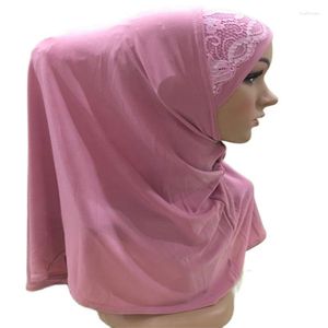 Vêtements ethniques H020Haute qualité Taille moyenne 65 60cm Musulman Amira Filles Hijab avec dentelle sur chapeau Top Pull Écharpe islamique Head Wrap Priez Foulards
