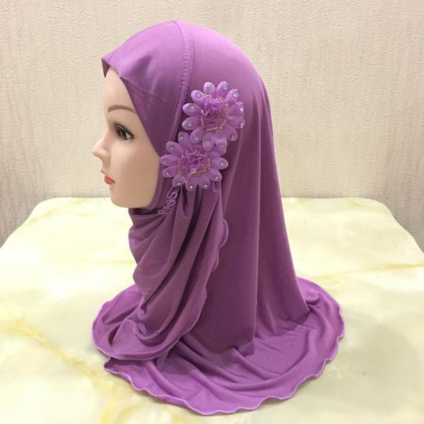 Ropa étnica H1404 Hermosa niña pequeña Hijab con 2 flores Sombreros de bufanda islámica