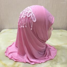 Etnische kleding H142 Fit 2-6 jaar oude kleine meid hijab hoeden met kanten moslim sjaal islamitische hoofddoek hoed amira trekt op hoofdwachten