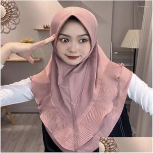 Vêtements ethniques H312 Taille de mousseline de haute qualité taille moyenne Musulmane Amira Hijab Pl sur l'écharpe islamique enveloppe de tête Pray Swarves Womens Dr Ot9vg