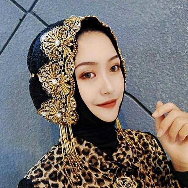 Ropa étnica H9ED Elástico Hijab Moda Headwrap Encaje Punto Oración Turbante Sombreros Musulmanes Head Wrap