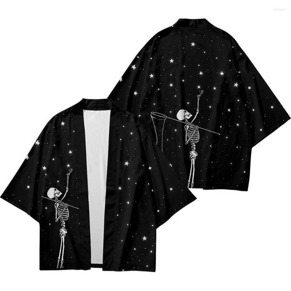 Ropa étnica Halloween Camisa para adultos Harajuku Imprimir Blusa de dibujos animados Samurai asiático Cosplay Haori Cardigan Japón Yukata Kimono Top Suelto