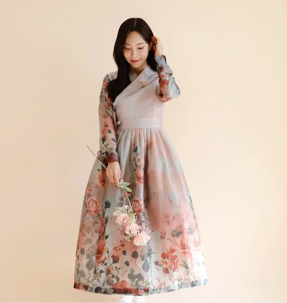 Vêtements ethniques Hanbok Robe avec ceinture Une ligne Jupe Traditionnelle Coréenne Princesse Femmes