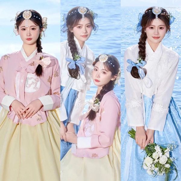 Vêtements ethniques Hanbok Robe Femmes 2023 Été Traditionnel Court Costume Coréen Élégant Princesse Orthodoxe Femme Fête De Mariage