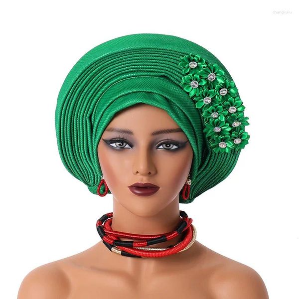 Vêtements ethniques faits à la main africains Hijab Bonnet Chemo Cap Auto Geles Headtie déjà fabriqué Turban Aso Oke Nigerian Wedding Party Headwrap