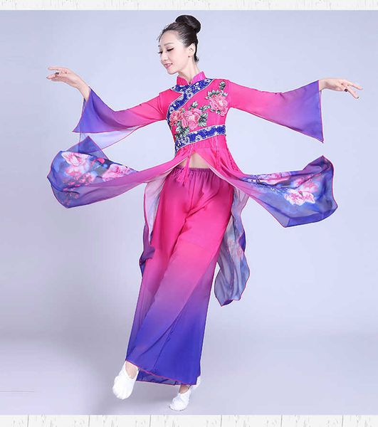 Ropa étnica Hanfu danza clásica viene femenina elegante danza del abanico chino vienen Yangko ropa danza folclórica china vienen para mujer G230428