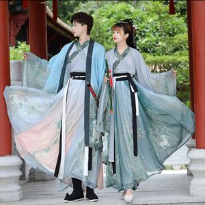 Etnische kleding Hanfu koppels Chinese oude vintage shoot volwassen carnaval cosplay kostuum groen grijs 3 stuks outfit voor mannen vrouwen 231212