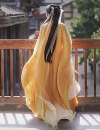 Etnische kleding Hanfu Dres Carnaval Cosplaykostuum Chinese toneeldansjurk Oud traditioneel geel Plus maat XL 231212