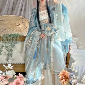 Etnische kleding Hanfu Dres Gradient Blue Floral Embroidery Traditional Chinese vintage jurksets vrouwelijk carnaval cosplay kostuum 231212