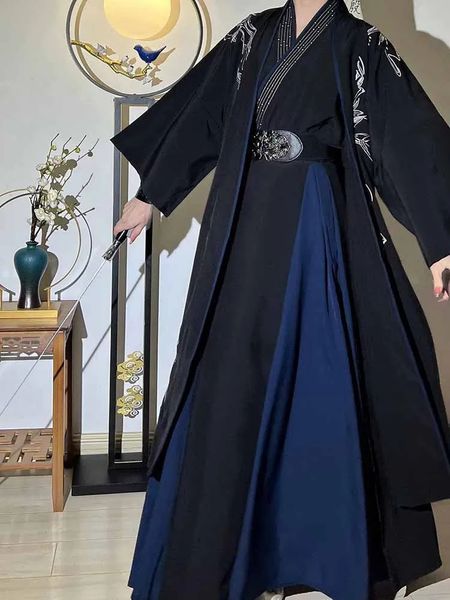 Vêtements ethniques Hanfu Robe pour hommes Femmes Chinois Traditionnel Broderie Ensembles Couples Carnaval Cosplay Costume Blanc Noir 231212