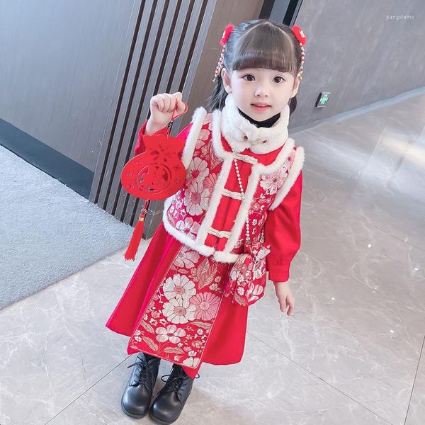 Ropa étnica Hanfu niñas Otoño Invierno ropa gruesa niños años Tang traje bebé vestido chino antiguo disfraz Hada falda