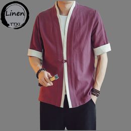 Etnische kleding Hanfu shirtjurk mannen Japanse kimono gewaad Haori blouse Chinese stijl kraan geborduurde tangpak casual vest streetwear jas 230331