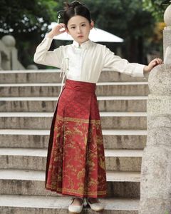 Etnische kleding Hanfu-pak Meisjes Mamianqun Chinoiserie Tang Ancient Voor kinderen Paardengezicht Rok Kinderprinses Chinese geplooide jurk