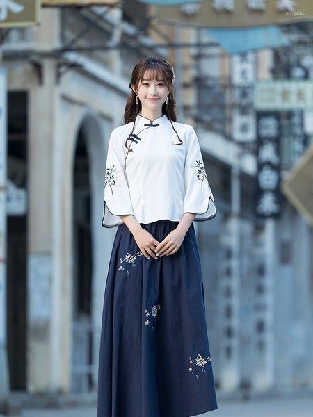 Ropa étnica Hanfu Vestido de invierno Mujeres Falda Conjuntos Coro Actuación Uniforme Escuela Poesía Recitación Competencia Ceremonia de apertura Clase